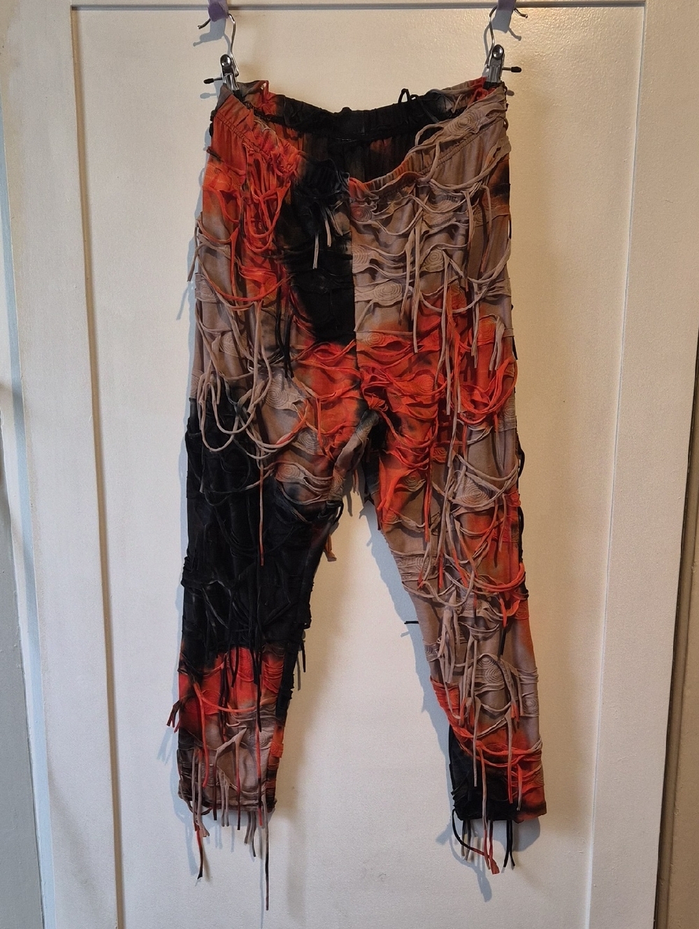 Women's Skinny Distressed Tie-Dye Pants in Black, Orange & Tan